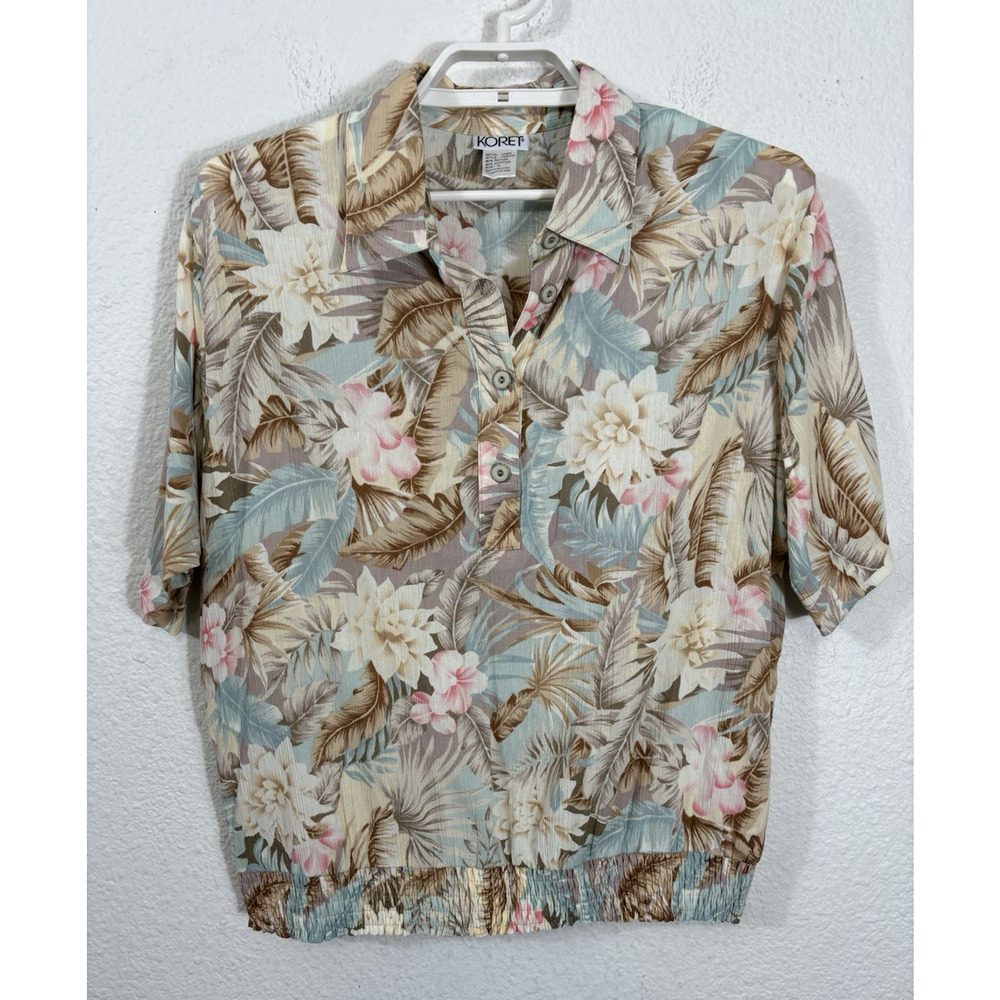 Vintage Koret Top Size L Floral Mutlicolor‎ Granny Short Sleeve Elastic Waist